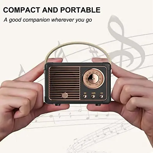 Baolira Retro Bluetooth karnay, Kristall ravshan stereo ovoz va boy bassga ega portativ simsiz karnay, Stol yotoq xonasi oshxonasi uchun retro dekor, Ayollar erkaklar o'smirlar uchun tug'ilgan kun sovg'alari (qora) - 3
