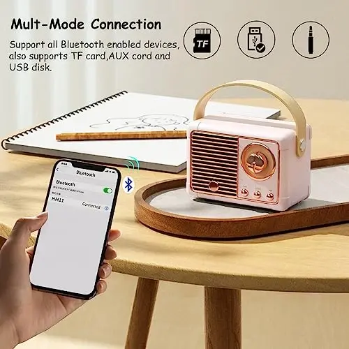 Baolira Retro Bluetooth karnay, Kristall Stereo Ovozli Boy Bassli Portativ Simsiz Karnay, Ayollar o'smirlar uchun eng yaxshi tug'ilgan kun sovg'alari g'oyalari (Pushti) - BAOLIRA (1)