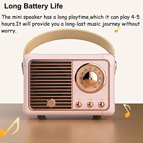 Baolira Retro Bluetooth karnay, Kristall Stereo Ovozli Boy Bassli Portativ Simsiz Karnay, Ayollar o'smirlar uchun eng yaxshi tug'ilgan kun sovg'alari g'oyalari (Pushti) - 4