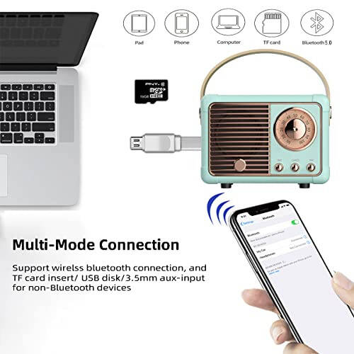 Baolira Vintage Retro Bluetooth Karnay Wireless Mini Karnay, Kristal Toza o'xshash Stereo Ovozli Boya Boya, iPhone, Android Qurilmalari va Planshet Uchun Retro Ko'chma Karnay (Ko'k) - 2