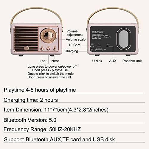 Baolira Vintage Retro Bluetooth Karnay Wireless Mini Karnay, Kristal Toza o'xshash Stereo Ovozli Boya Boya, iPhone, Android Qurilmalari va Planshet Uchun Retro Ko'chma Karnay (Ko'k) - 8