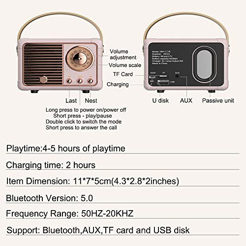 Baolira Vintage Retro Bluetooth Karnay Wireless Mini Karnay, Kristal Toza o'xshash Stereo Ovozli Boya Boya, iPhone, Android Qurilmalari va Planshet Uchun Retro Ko'chma Karnay (Ko'k) - 6