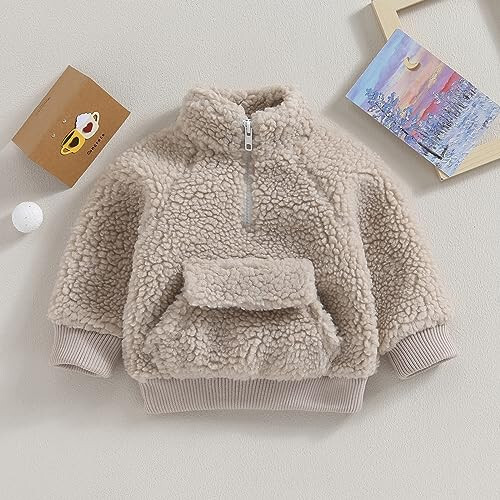 baorji Baby Boy Girl Fleece Jacket Zip Faux Fur Coat Warm Sherpa Lined Jacket Newborn Fall Winter Clothes Toddler Outerwear - 2