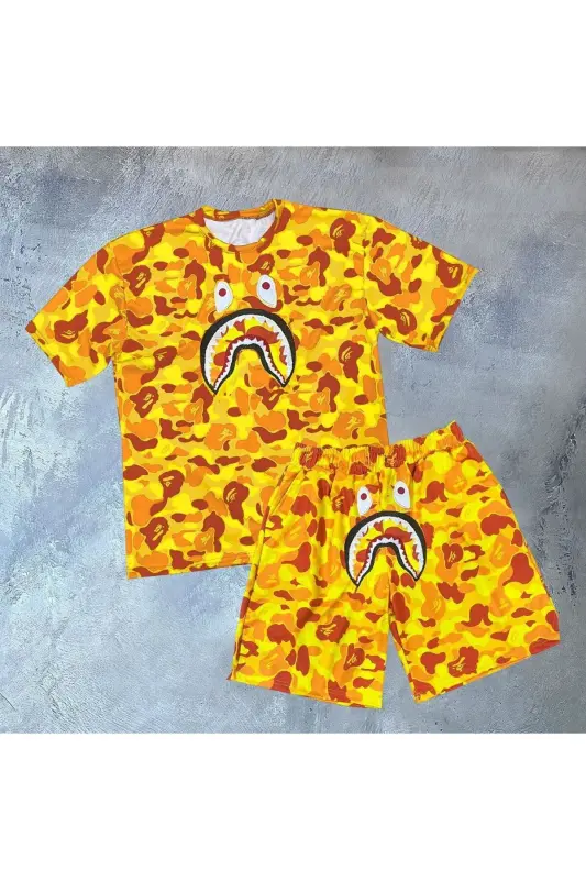 Bape Tshirt Ve Şort İkili Takım - Sarı - 1