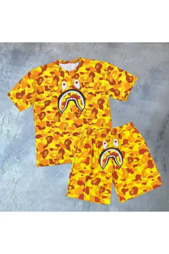 Bape Tshirt Ve Şort İkili Takım - Sarı 