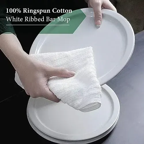 Bar Mop White Ribbed 16x19 Pack of 24, 100% Cotton Absorbent Kitchen Towel Dish Towels and Dishcloths Towels Sets Washcloth Restaurant Cleaning Rags Towel - TOALLA (1)