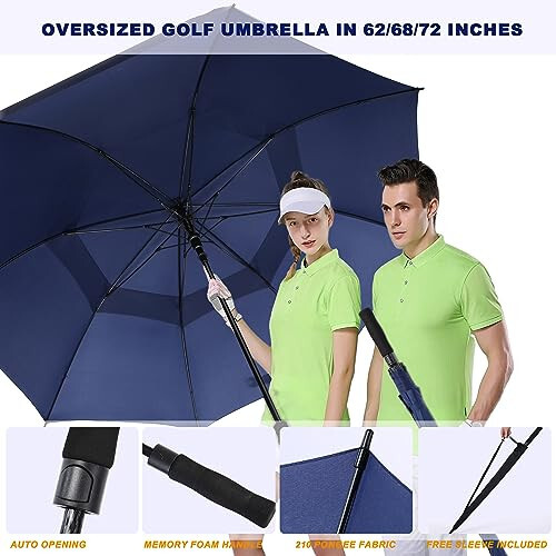 Baraida Golf Şemsiyesi Büyük 62/68/72 inç, Ekstra Büyük Aşırı Boyutlu Çift Kanopi Havalandırılmış Rüzgar Geçirmez Su Geçirmez Şemsiye, Erkekler, Kadınlar ve Aile İçin Otomatik Açılan Golf Şemsiyesi. - 3