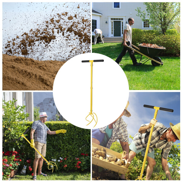 BARAYSTUS Garden hand tiller Cultivator tiller Soil Lossener Lawn，garden bed and plant box cultivator, Garden Tools.-YELLOW - 5