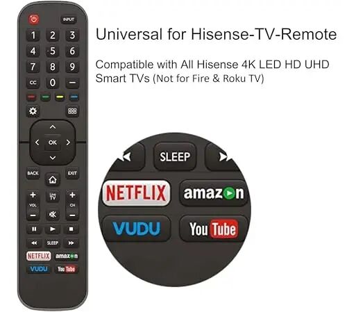 Barcha Hisense TV uchun Universal masofadan boshqarish pulti - Barcha Hisense 4K LED HD UHD Smart TV bilan mos keladi - O'rnatish talab qilinmaydi - 6