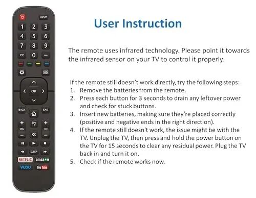 Barcha Hisense TV uchun Universal masofadan boshqarish pulti - Barcha Hisense 4K LED HD UHD Smart TV bilan mos keladi - O'rnatish talab qilinmaydi - 7
