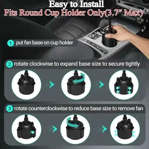Car Fan for Cup Holder, Cup Holder Fan for Car Truck Vehicle Van RV with 3 Adjustable Speeds& 360° Rotation (USB Powered/No Battery) - 5