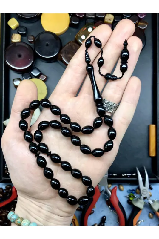 Barley Cut Black Wooden Boxed Dust Amber Rosary-black003 - 2