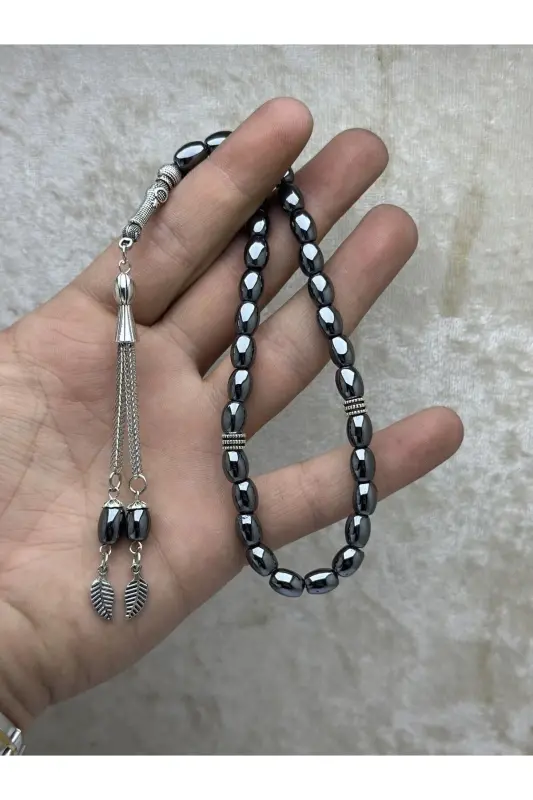 Barley Cut Cocoon Hematite Natural Stone Rosary 02341-black - 1