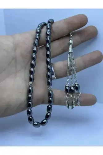 Barley Cut Cocoon Hematite Natural Stone Rosary 02341-black - 4
