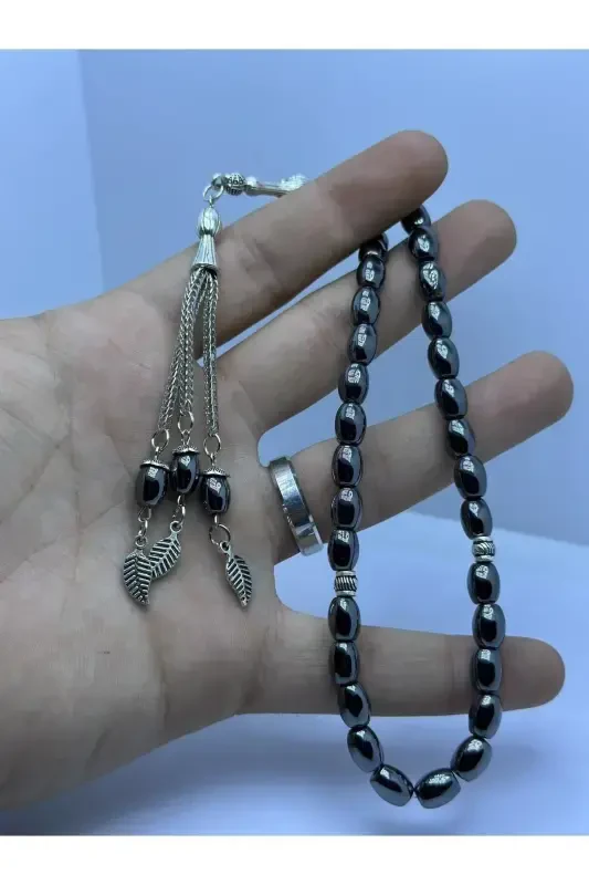 Barley Cut Cocoon Hematite Natural Stone Rosary 02341-black - 6