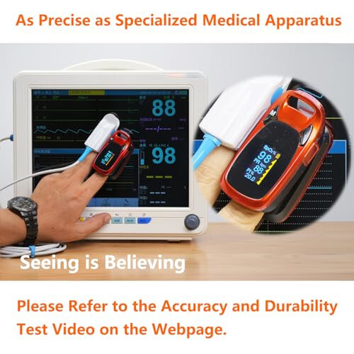 Barmoq uchli Puls Oksimetri Pletnizmograf va Perfuzion Indeksi bilan, Tashiydigan quti bilan, Katta OLED Raqamli Displey Qon kislorod to'yinganligi monitori Yurak urish tezligini kuzatuvchi (Rang: Qizil-to'q sariq) - 7