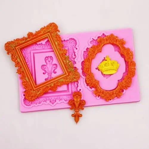 Baroque Mirror Frame Silicone Fondant Molds European Vintage Crown Cake Decoration Molds for Anniversary Weddings Bridal Shower Chocolate Candy Sugar Gum Paste Butter Resin Cookies Polymer Clay - 5