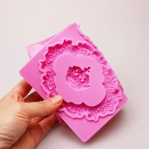 Baroque Mirror Frame Silicone Fondant Molds European Vintage Crown Cake Decoration Molds for Anniversary Weddings Bridal Shower Chocolate Candy Sugar Gum Paste Butter Resin Cookies Polymer Clay - 6