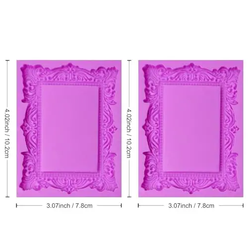Baroque Photo Frame Fondant Silicone Molds, 3D Picture Mirror Frame Cake Decoration Molds for Chocolate Candy Sugar Craft Gum Paste Cookies Resin Clay Set of 2 - 2