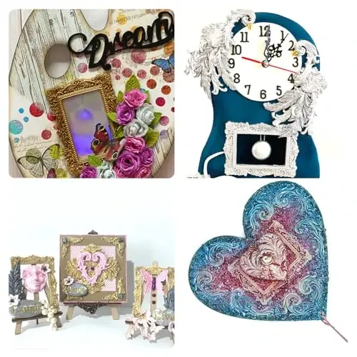 Baroque Photo Frame Fondant Silicone Molds, 3D Picture Mirror Frame Cake Decoration Molds for Chocolate Candy Sugar Craft Gum Paste Cookies Resin Clay Set of 2 - 6