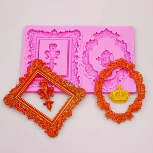 Baroque Mirror Frame Silicone Fondant Molds European Vintage Crown Cake Decoration Molds for Anniversary Weddings Bridal Shower Chocolate Candy Sugar Gum Paste Butter Resin Cookies Polymer Clay - 4