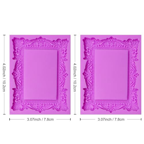 Baroque Photo Frame Fondant Molds, 3D Picture Frame Chocolate Silicone Molds, Mirror Frame Cake Decoration Molds for Candy Sugar Craft Gum Paste Cookies Resin Clay Set of 2 - 2