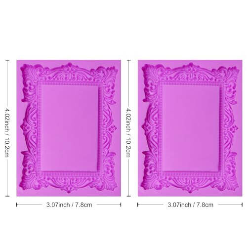 Baroque Photo Frame Fondant Molds, 3D Picture Frame Chocolate Silicone Molds, Mirror Frame Cake Decoration Molds for Candy Sugar Craft Gum Paste Cookies Resin Clay Set of 2 - 2