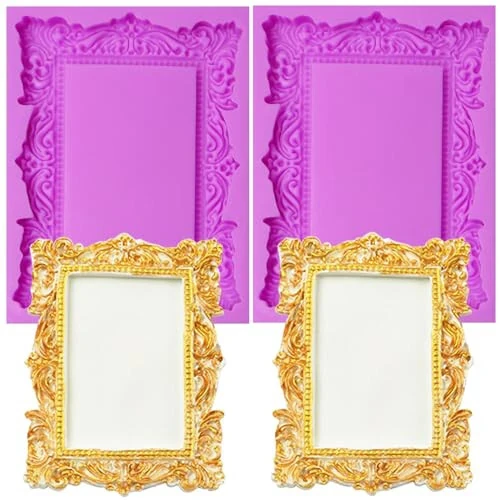 Baroque Photo Frame Fondant Molds, 3D Picture Frame Chocolate Silicone Molds, Mirror Frame Cake Decoration Molds for Candy Sugar Craft Gum Paste Cookies Resin Clay Set of 2 - acvcatto
