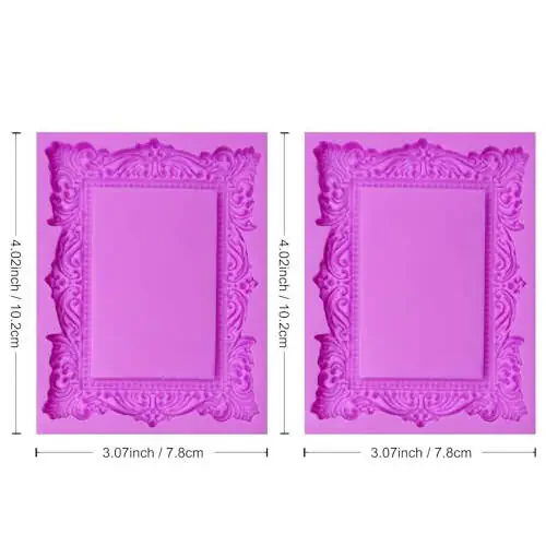Baroque Photo Frame Fondant Molds, 3D Picture Frame Chocolate Silicone Molds, Mirror Frame Cake Decoration Molds for Candy Sugar Craft Gum Paste Cookies Resin Clay Set of 2 - 2