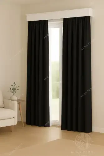 Бархатистая текстура, экстрафор, плиссированная черная высококачественная портьера Aura, регулируемая плиссированная портьера - черная - 3