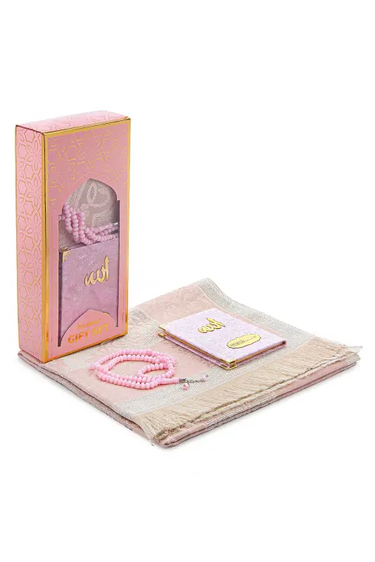 Бархатная книга Ясин-и Шариф Тасбих Набор молитвенных ковриков Розовый - 1