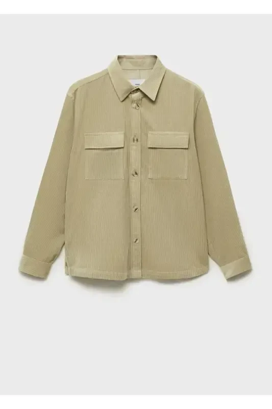 Бархатная рубашка-куртка с карманами на шнурках - 5