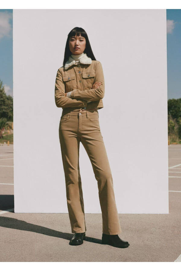 Бархатные брюки с завязками на талии средней посадки - 5