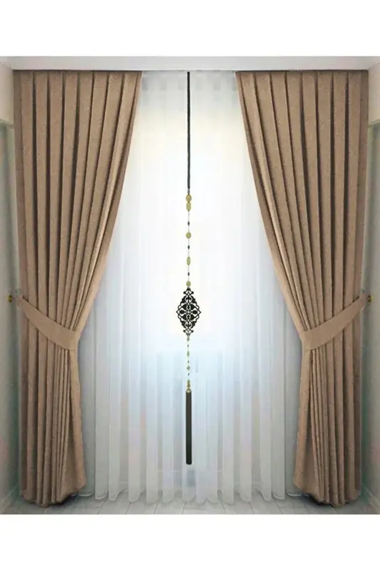 Бархатные шторы-блэкаут с оборками, цвет визон, высокое качество, однополосные - 4