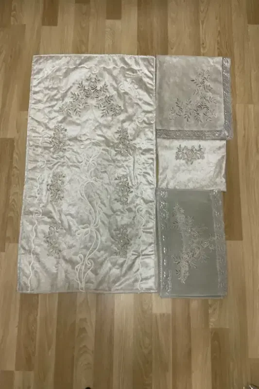 Бархатный молитвенный коврик, комплект из 4 предметов, приданое, бархатный набор из 4 предметов - серый 2 - 1