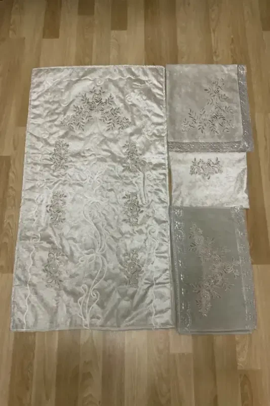 Бархатный молитвенный коврик, комплект из 4 предметов, приданое, бархатный набор из 4 предметов - серый 2 - 2