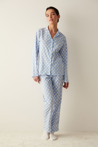 Base Blue Floral Shirt and Pants Pajama Set - 5