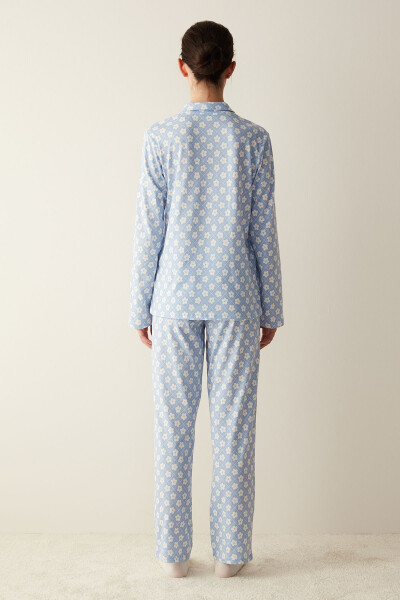 Base Blue Floral Shirt and Pants Pajama Set - 7