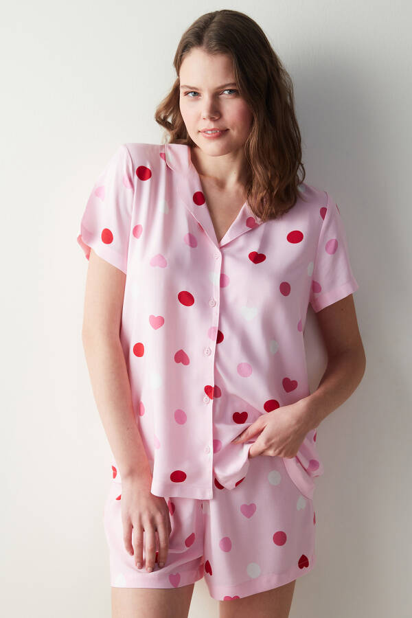 Base Cute Hearts Pink Shirt Shorts Pajama Set - 13