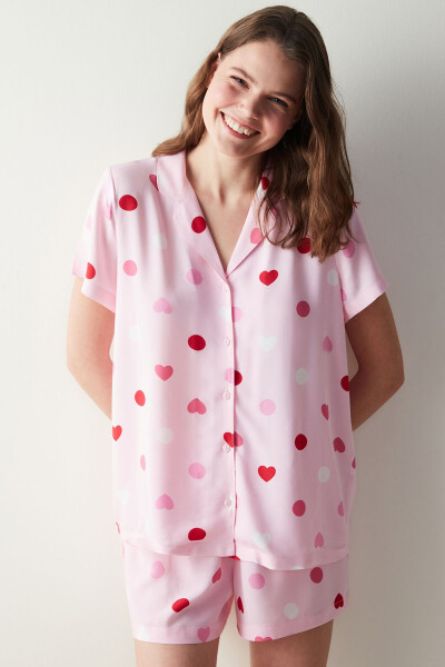 Base Cute Hearts Pink Shirt Shorts Pajama Set - 14