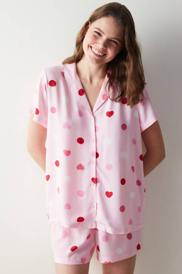 Base Cute Hearts Pink Shirt Shorts Pajama Set - 8