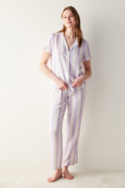 Base Spring Purple Shirt Pants Pajama Set - PENTI