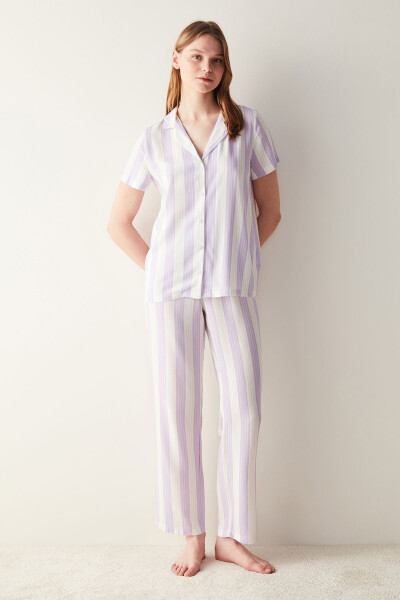 Base Spring Purple Shirt Pants Pajama Set - PENTI (1)
