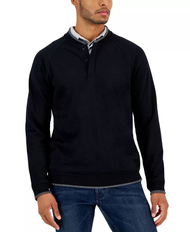 Baseball-Collar Long Sleeve Quarter-Snap Pullover Deep Black - 5