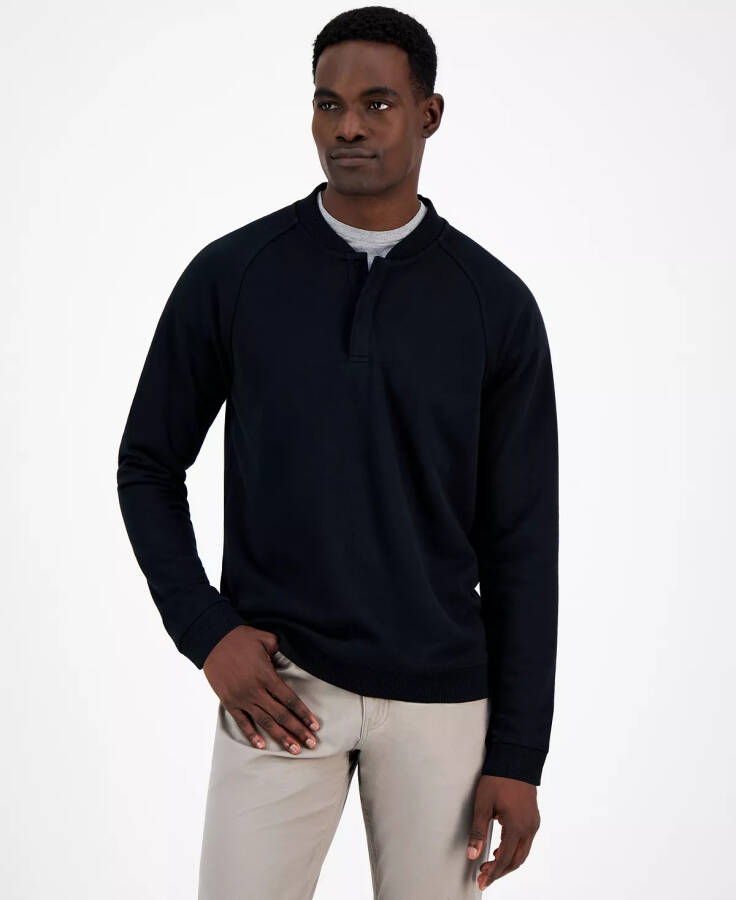 Baseball-Collar Long Sleeve Quarter-Snap Pullover Deep Black - 1