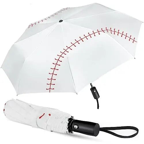 Baseball Umbrella Compact, Automatic Windproof Travel Sports Umbrella | Sturdy In Wind Collapsible & Portable For Trips and Commute. For Men, Women & All Ages. One-Button Open - BASEBALL