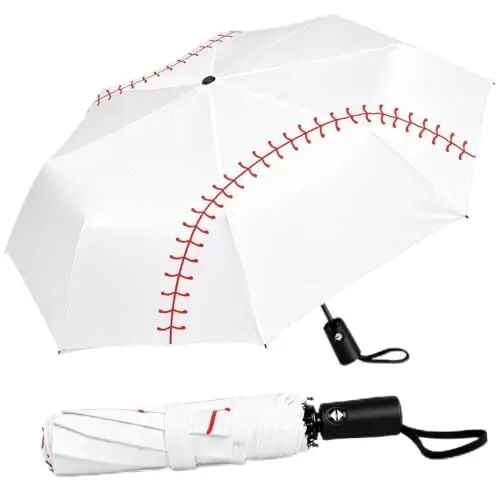 Baseball Umbrella Compact, Automatic Windproof Travel Sports Umbrella | Sturdy In Wind Collapsible & Portable For Trips and Commute. For Men, Women & All Ages. One-Button Open - BASEBALL