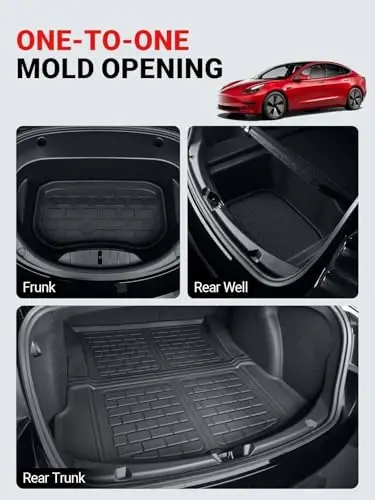 BASENOR 6PCS Floor Mats for Tesla Model 3 All-Weather Full Set Mats Anti-Slip Cargo Liner 3D Rear Cargo Tray Trunk Mat Car Mats Custom Fit Model 3 Accessories 2021-2023 - 3