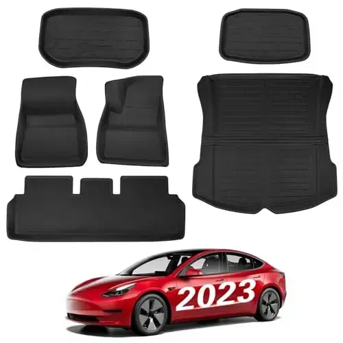 BASENOR 6PCS Floor Mats for Tesla Model 3 All-Weather Full Set Mats Anti-Slip Cargo Liner 3D Rear Cargo Tray Trunk Mat Car Mats Custom Fit Model 3 Accessories 2021-2023 - 1