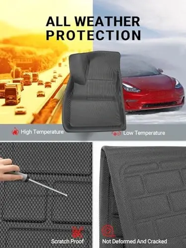 BASENOR 6PCS Floor Mats for Tesla Model 3 All-Weather Full Set Mats Anti-Slip Cargo Liner 3D Rear Cargo Tray Trunk Mat Car Mats Custom Fit Model 3 Accessories 2021-2023 - 5